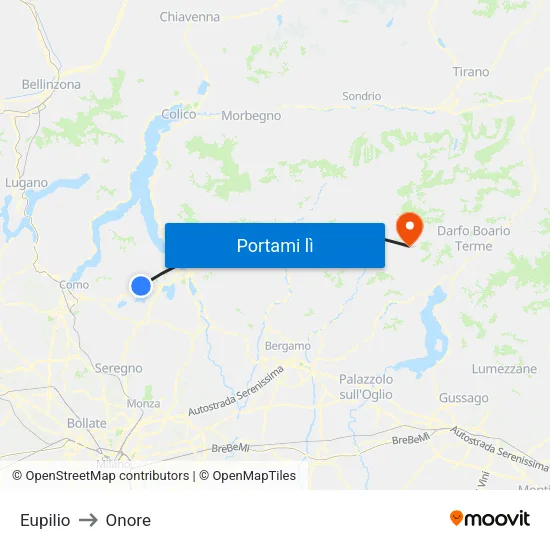 Eupilio to Onore map