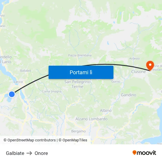 Galbiate to Onore map