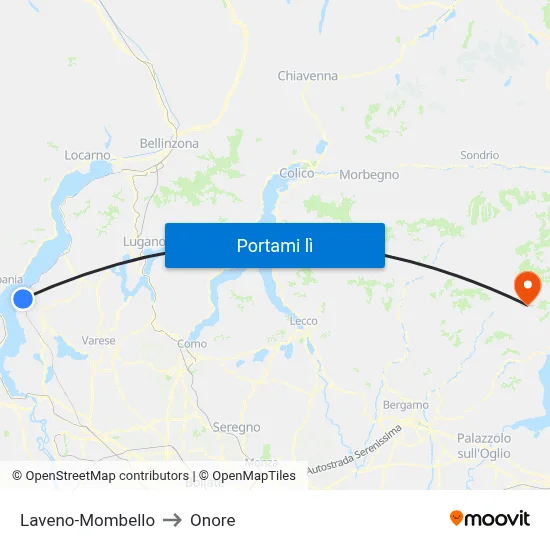 Laveno-Mombello to Onore map