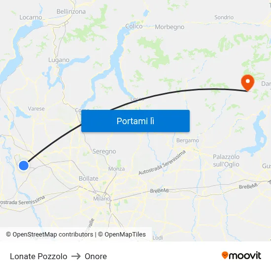 Lonate Pozzolo to Onore map