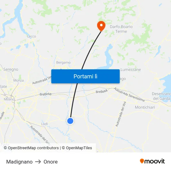 Madignano to Onore map