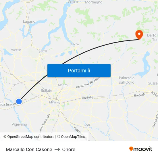 Marcallo Con Casone to Onore map