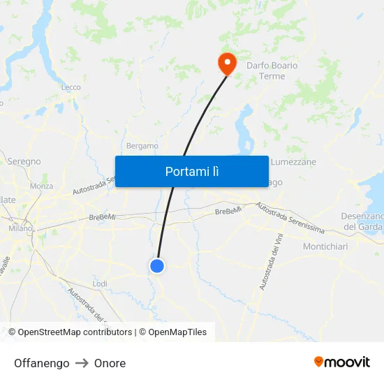 Offanengo to Onore map