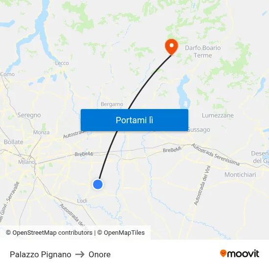 Palazzo Pignano to Onore map