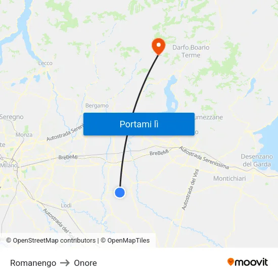 Romanengo to Onore map