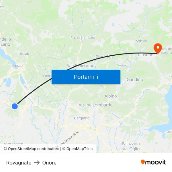 Rovagnate to Onore map