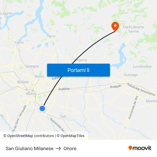San Giuliano Milanese to Onore map
