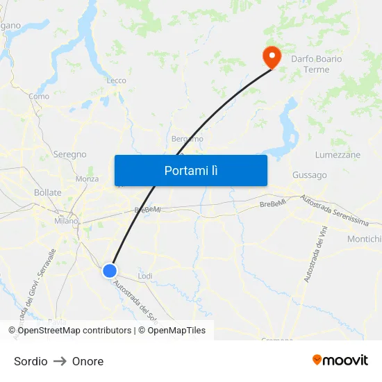 Sordio to Onore map