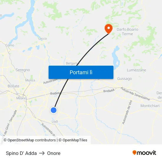 Spino D' Adda to Onore map