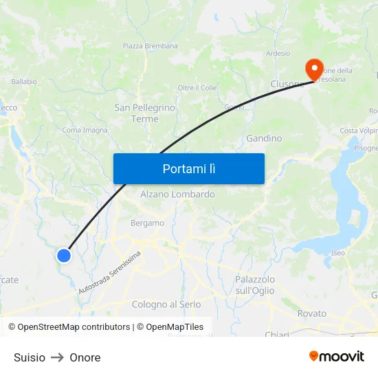 Suisio to Onore map
