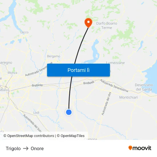 Trigolo to Onore map