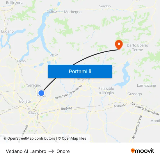 Vedano Al Lambro to Onore map