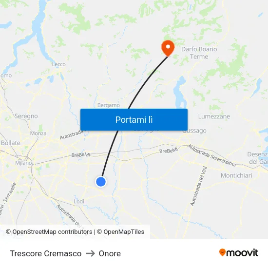 Trescore Cremasco to Onore map