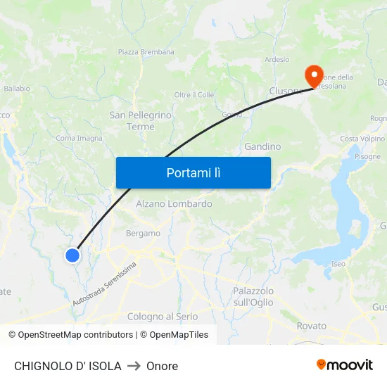 CHIGNOLO D' ISOLA to Onore map