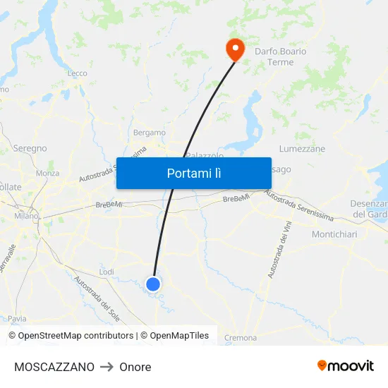 MOSCAZZANO to Onore map