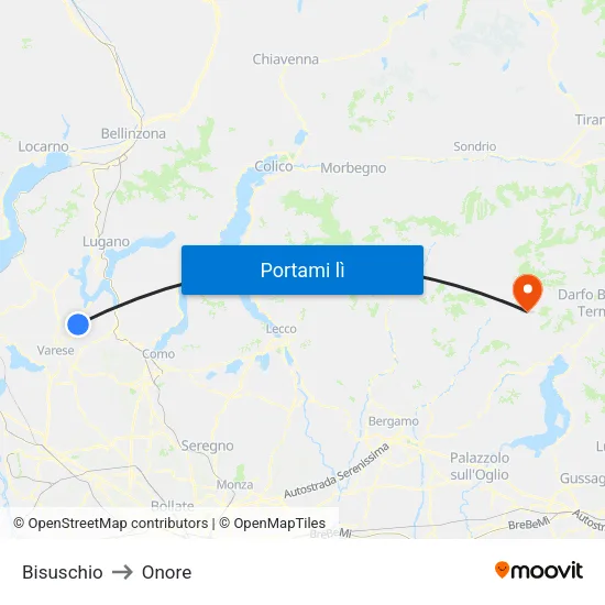 Bisuschio to Onore map