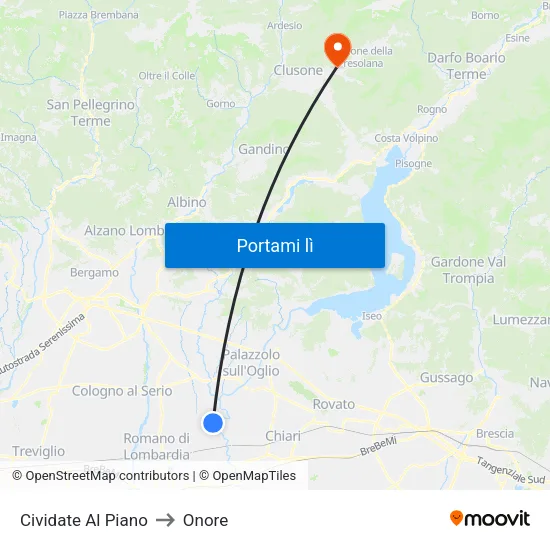 Cividate Al Piano to Onore map