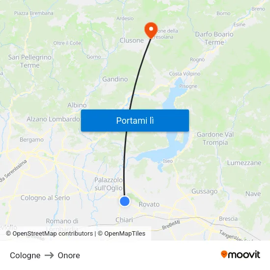 Cologne to Onore map