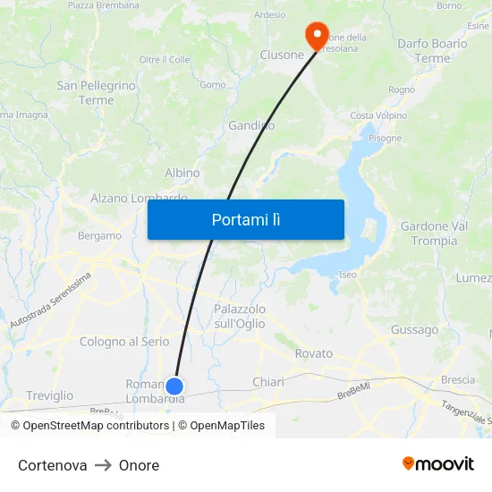 Cortenova to Onore map