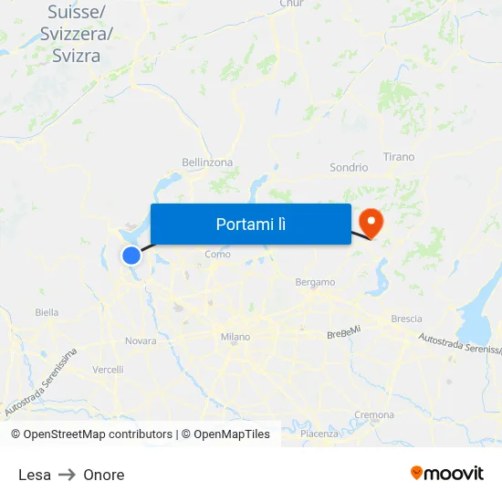 Lesa to Onore map