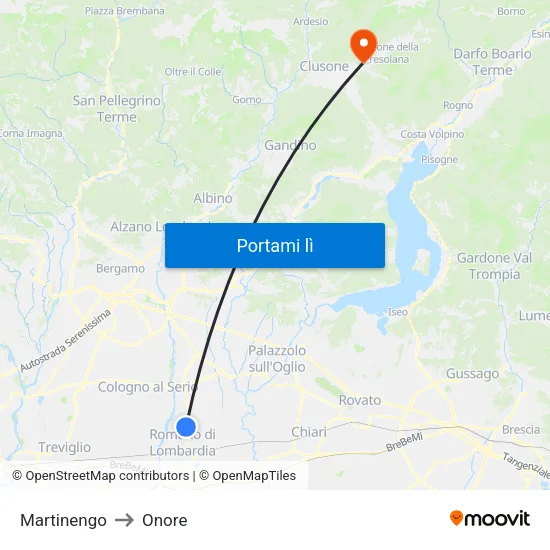 Martinengo to Onore map
