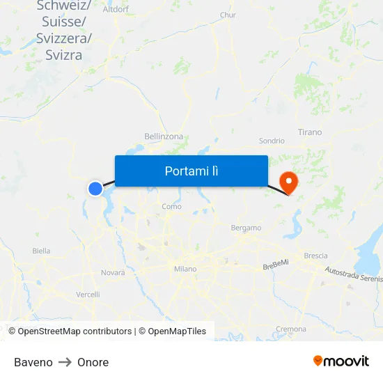 Baveno to Onore map