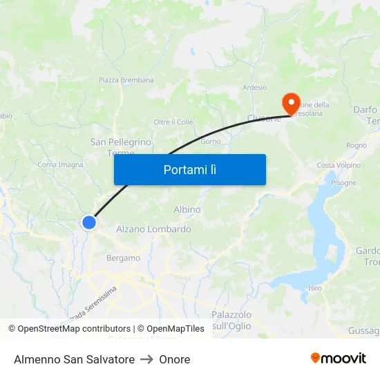 Almenno San Salvatore to Onore map