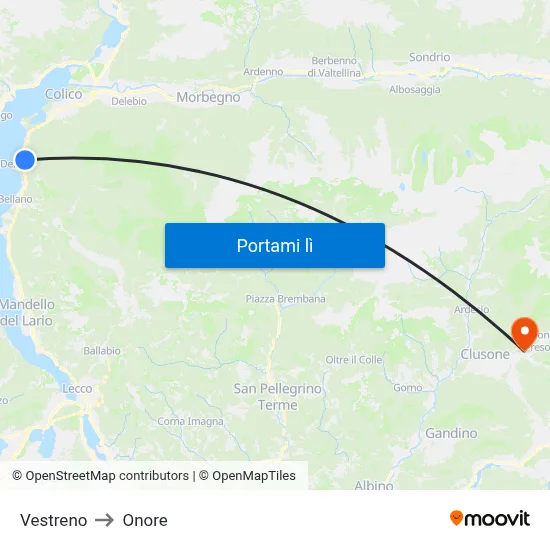 Vestreno to Onore map