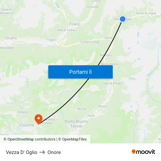 Vezza D' Oglio to Onore map