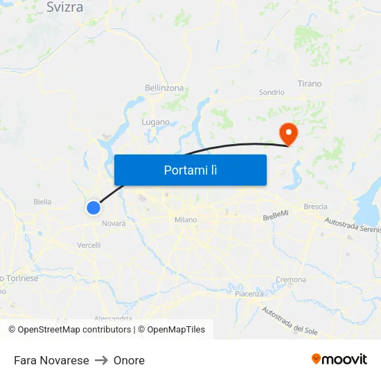 Fara Novarese to Onore map