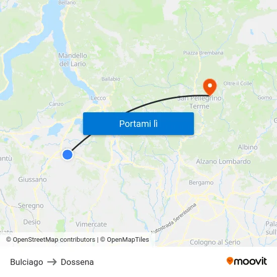 Bulciago to Dossena map