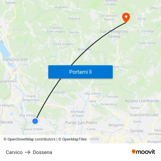 Carvico to Dossena map