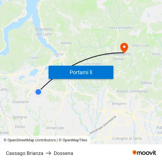 Cassago Brianza to Dossena map