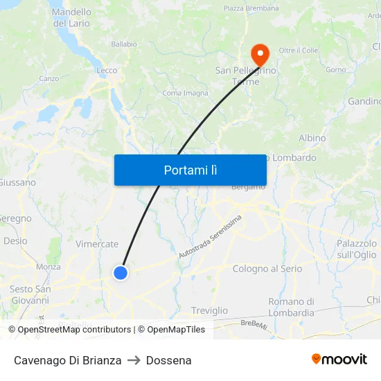 Cavenago Di Brianza to Dossena map