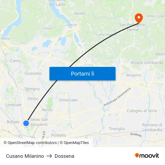 Cusano Milanino to Dossena map