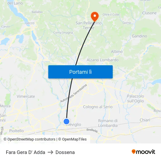 Fara Gera D' Adda to Dossena map