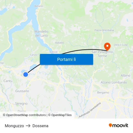Monguzzo to Dossena map