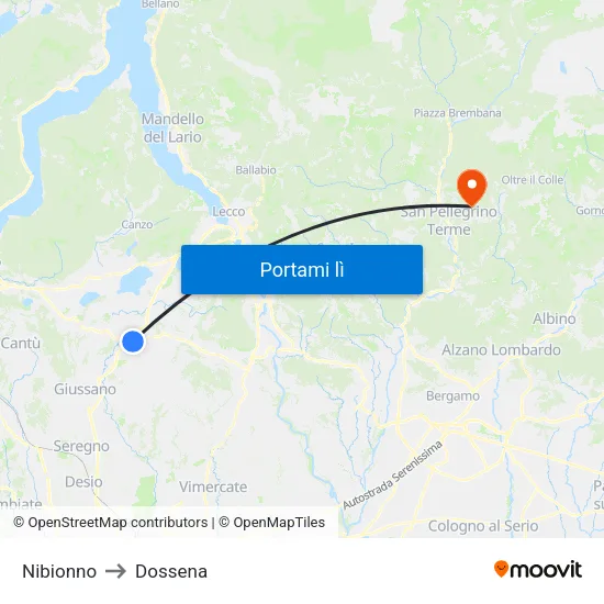 Nibionno to Dossena map
