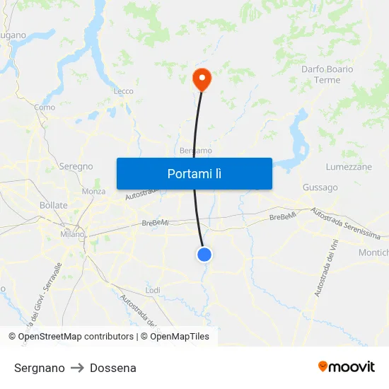 Sergnano to Dossena map