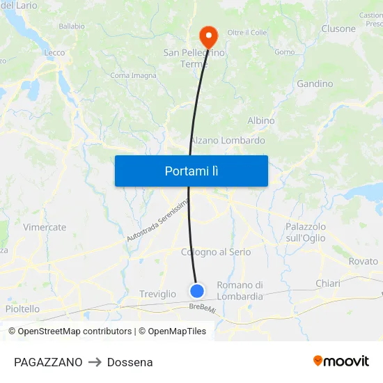 PAGAZZANO to Dossena map