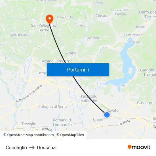 Coccaglio to Dossena map