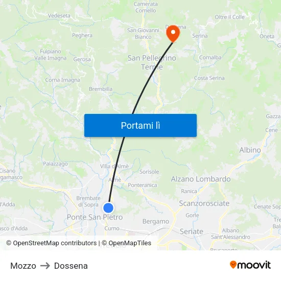 Mozzo to Dossena map