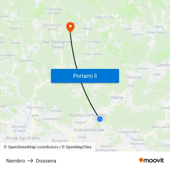 Nembro to Dossena map
