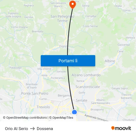Orio Al Serio to Dossena map