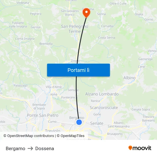 Bergamo to Dossena map