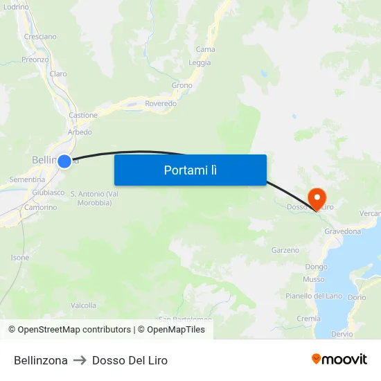 Bellinzona to Dosso Del Liro map