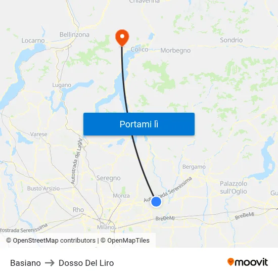 Basiano to Dosso Del Liro map