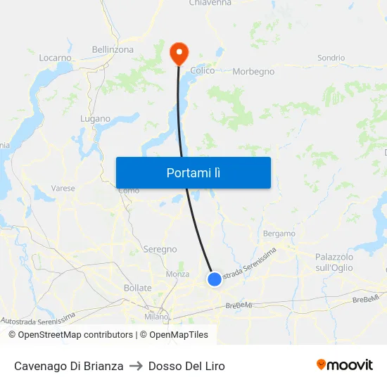 Cavenago Di Brianza to Dosso Del Liro map