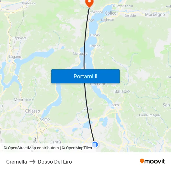 Cremella to Dosso Del Liro map