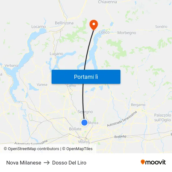 Nova Milanese to Dosso Del Liro map